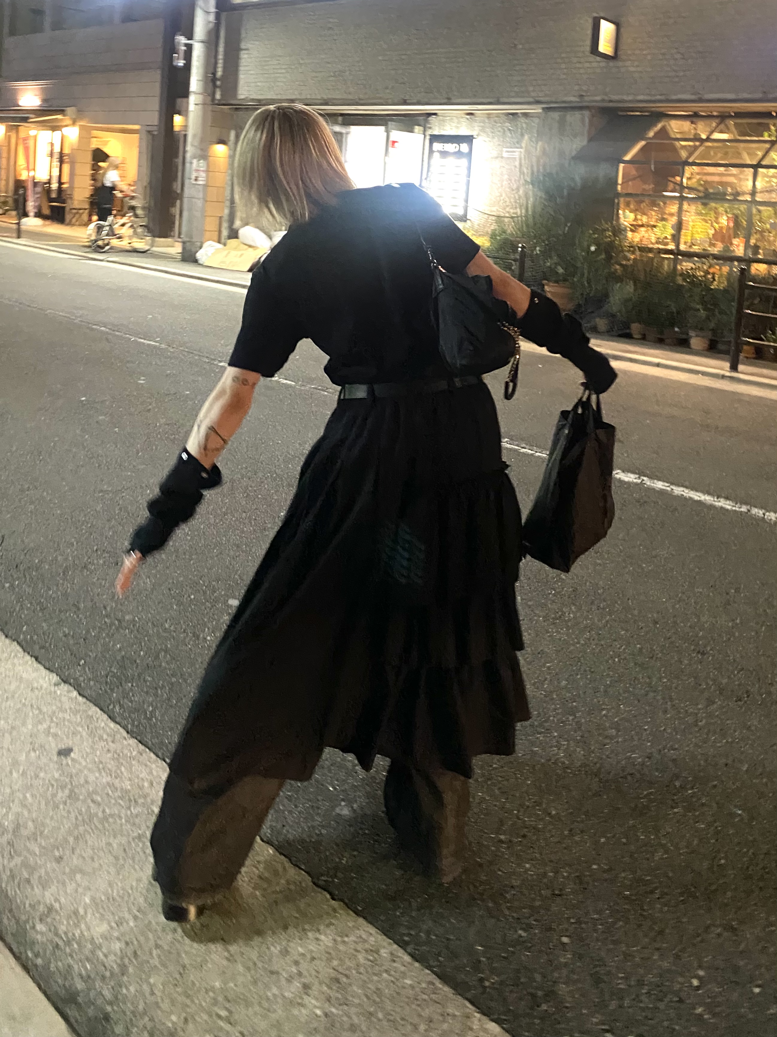 separate high neck top × two face skirt × double waist wide denim pant